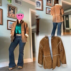 Leather World Penny Lane Coat Suede Womens M Genuine Leather Boho Faux Shearling